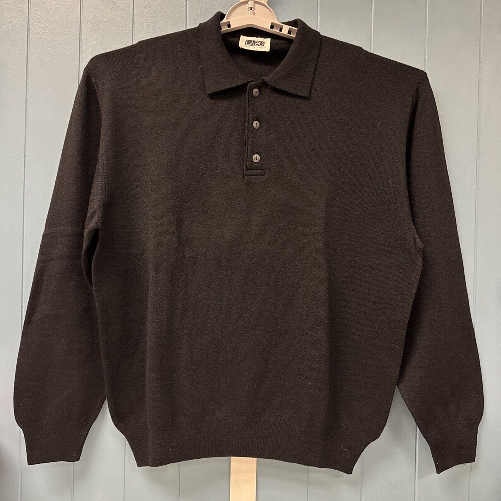 LAZO MADE IN ITALY 100% Virgin Wool ELEGANT Black‎ Polo SWEATER SZ 2XL EUC